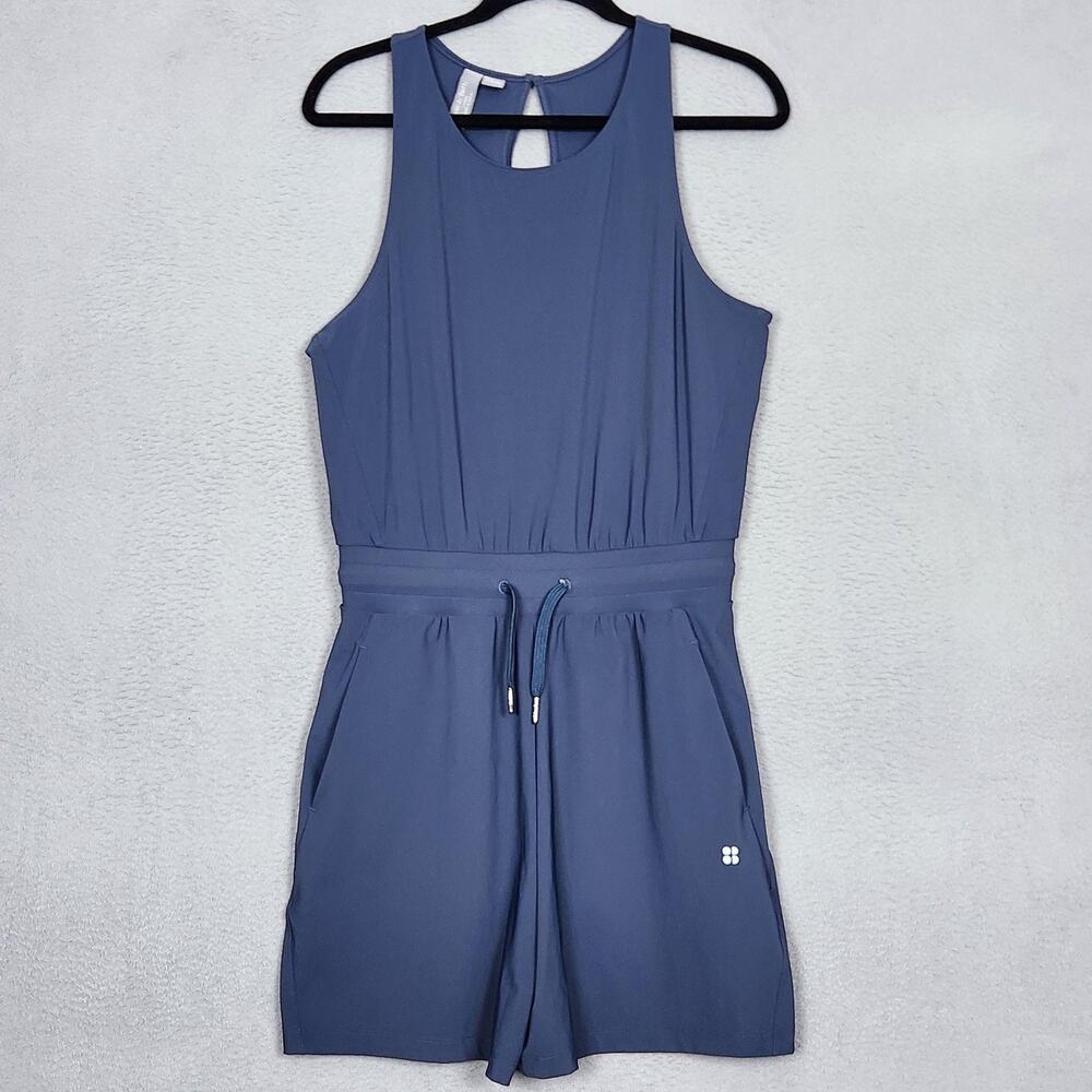 Sweaty Betty Romper Womens 6 Blue Sleeveless Drawstring Waist Stretch Pockets